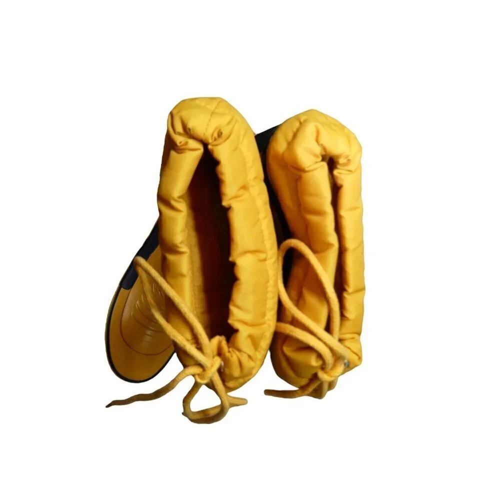 West Marine Tall Blue Yellow‎ Rubber Boat Deck Boots size 4 with drawstring